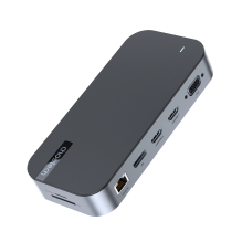 HUB Choetch M52 USB-C - USB-C PD / USB-C / USB-A / HDMI / VGA / DP / SD / TF / RJ45 / AUX - pilka