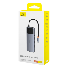 HUB 11in1 Baseus Metal Gleam Series USB-C į USB-C PD / USB-C / 3x USB-A / HDMI / AUX / RJ-45 / SD TF - pilka