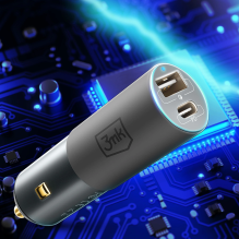 3mk Hyper Car Charger USB-C USB-A 100W – sidabro spalvos