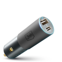 3mk Hyper Car Charger USB-C USB-A 100W – sidabro spalvos