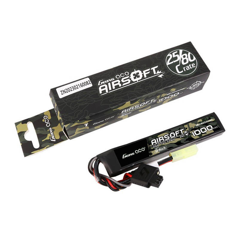 Gens ace G-Tech 25C 1000mAh 2S1P 7.4V Airsoft Gun Lipo Battery with mini Tamiya Plug