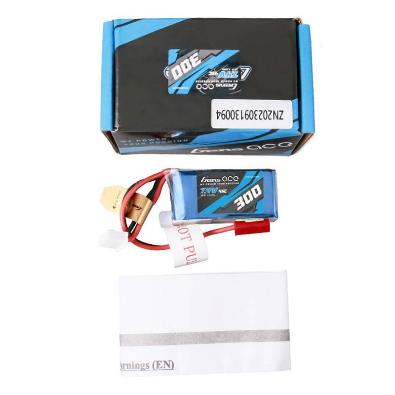 Gens ace 300mAh 7.4V 45C 2S1P Lipo Battery Pack with JST-SYP Plug