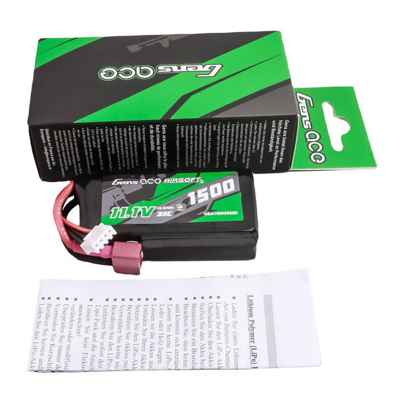 Gens ace 35C 1500mAh 3S1P 11.1V Airsoft Gun Lipo baterija su T kištuku