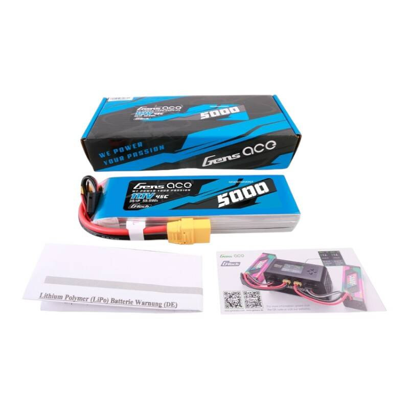 Gens ace G-Tech 5000mAh 11.1V 45C 3S1P lipo baterija su XT90 kištuku