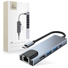 HUB Tech-Protect V3 5in1 USB-C - USB-A 3.0 / USB-A 2.0 / USB-C / HDMI / RJ45 - pilka