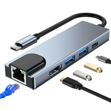 HUB Tech-Protect V3 5in1 USB-C - USB-A 3.0 / USB-A 2.0 / USB-C / HDMI / RJ45 - pilka