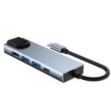 HUB Tech-Protect V3 5in1 USB-C - USB-A 3.0 / USB-A 2.0 / USB-C / HDMI / RJ45 - pilka