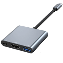 HUB Tech-Protect V1 3in1 USB-C – USB-A 3.0 / USB-C PD 100W / HDMI 4K 30Hz – pilka