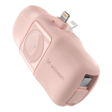 Wozinsky WF16-YLS 5000mAh 15W Lightning Mini Power Bank with Built-in USB-C Cable and Apple Watch Charger - Pink