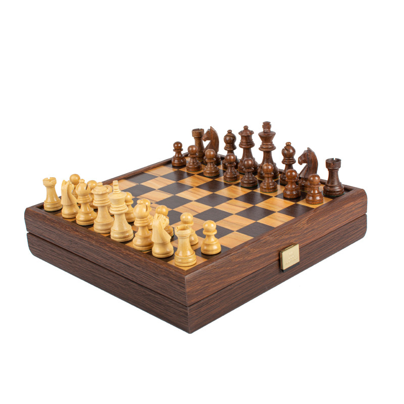 Manopoulos Olive Burl Chess Set 27x27cm with Staunton chess figurines