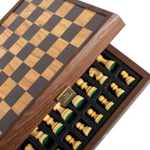 Manopoulos Olive Burl Chess Set 27x27cm with Staunton chess figurines