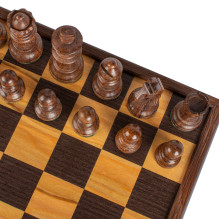 Manopoulos Olive Burl Chess Set 27x27cm with Staunton chess figurines