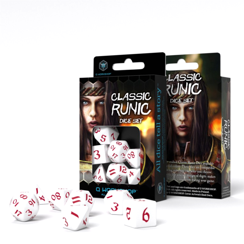 Classic Runic Dice Set in White and Red