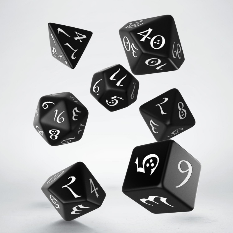 Classic RPG dice set in black and white