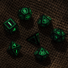 Runic Dice Set Black And Glows In The Dark