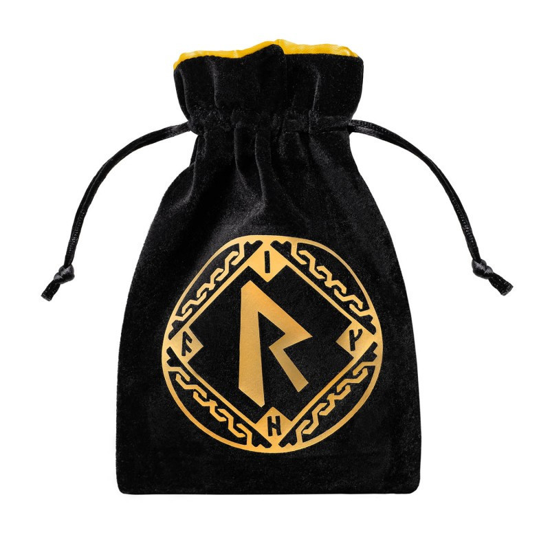 Runic Velour dice bag in black and golden