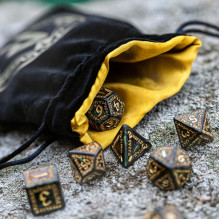 Runic Velour dice bag in black and golden