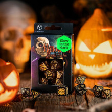 Q workhop Halloween Pumpkin black and orange shining in the dark colored gaming dice