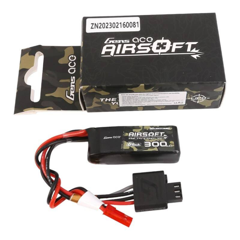 Gens ace G-Tech 35C 300mAh 2S1P 7.4V Airsoft Gun Lipo Battery with JST-SYP Plug