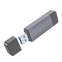 Atminties kortelių skaitytuvas Hoco HB45 USB-C / USB-A 2-in-1 USB2.0 pilkas