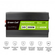 Green Cell PowerInverter LCD 24 V 3000W/60000W vehicle inverter with display - pure sine wave