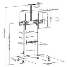 Techly Steel Trolley Floor Support with adjustable height, for TV from 60'' to 100''