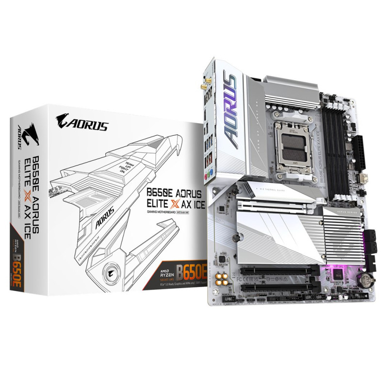 GIGABYTE B650E AORUS ELITE X AXE ICE pagrindinė plokštė – AMD Ryzen 9000 serijos centriniai procesoriai, 12+2+2 fazių VR