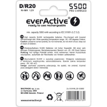 Įkraunamos baterijos everActive R20 / D Ni-MH 5500 mAh, paruoštos naudoti