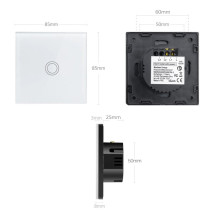 Maclean Energy MCE702W jutiklinis šviesos jungiklis, vienas, stiklas, baltas su apvaliu mygtuku,