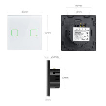 Maclean Energy MCE703W Touch light switch, double, glass, white with square button, dimensions 86x86mm, with button illu