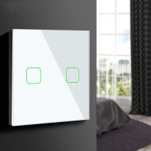 Maclean Energy MCE703W Touch light switch, double, glass, white with square button, dimensions 86x86mm, with button illu