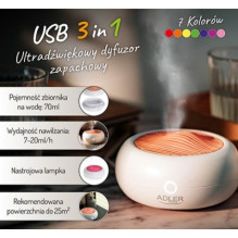 Adler , AD 7969 , USB Ultrasonic aroma diffuser 3in1 , Ultrasonic , Suitable for rooms up to 25 m2 , White