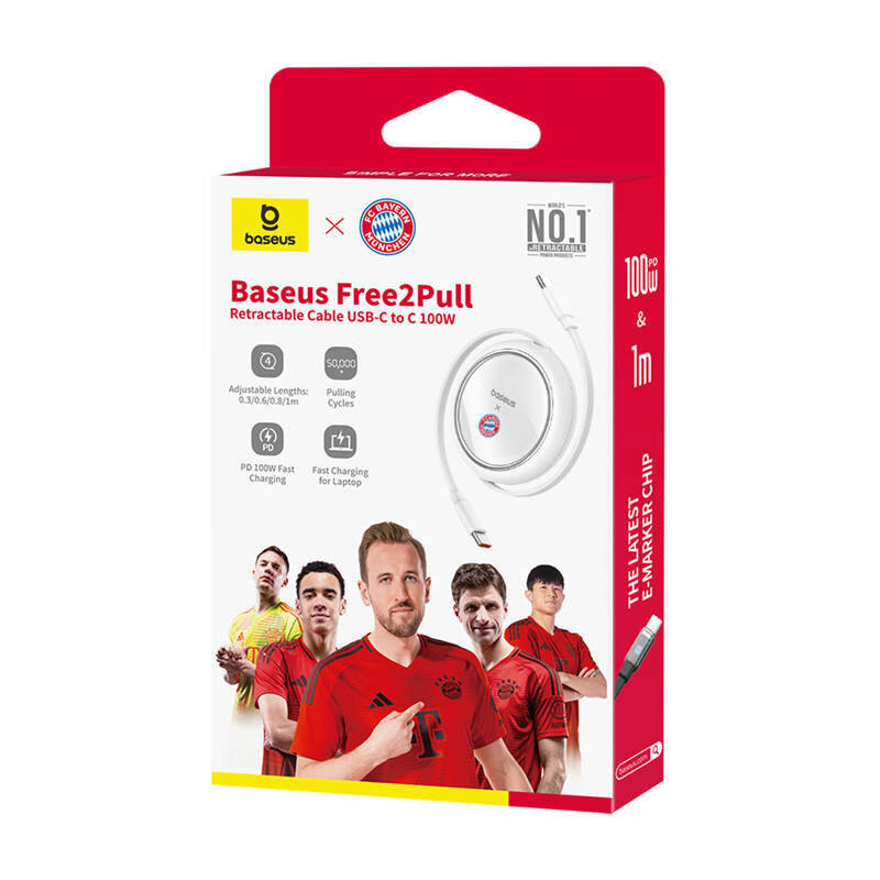 „Baseus“ USB-C į USB-C 100 W įkrovimo laidas (baltas) „Bayern Edition“