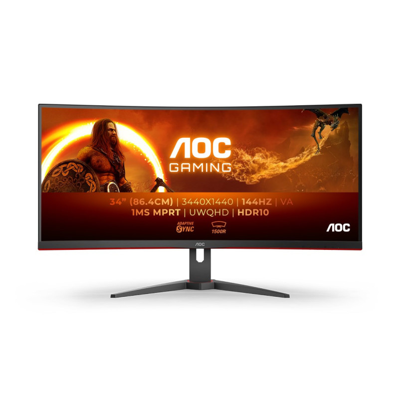 AOC G2 CU34G2XE / BK LED ekranas 86,4 cm (34 colių) 3440 x 1440 pikselių platus Quad HD LCD juodas, raudonas