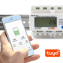 Qoltec 50883 Three phase electronic energy consumption meter for DIN rail , Wi-Fi , TUYA , 400V , LCD