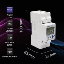 Qoltec 50882 Single phase electronic energy consumption meter for DIN rail , Wi-Fi , TUYA , 230V , LCD