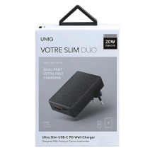 Uniq Votre Slim Duo 20W USB-C USB-A wall charger - black