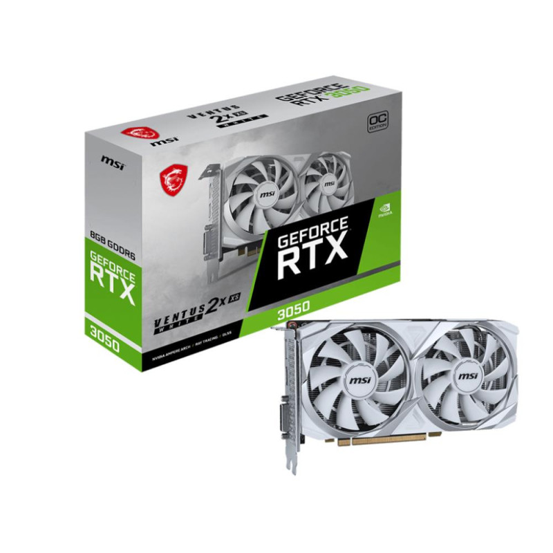 Vaizdo plokštė, MSI, NVIDIA GeForce RTX 3050, 8 GB, GDDR6, 128 bitų, 1xDVI-D, 1xHDMI, 1xDisplayPort, 3050VEN2XXSWHI8GOC