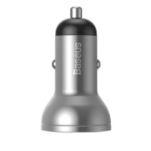 Baseus car charger with display, 2x USB, 4.8A, 24W (silver)