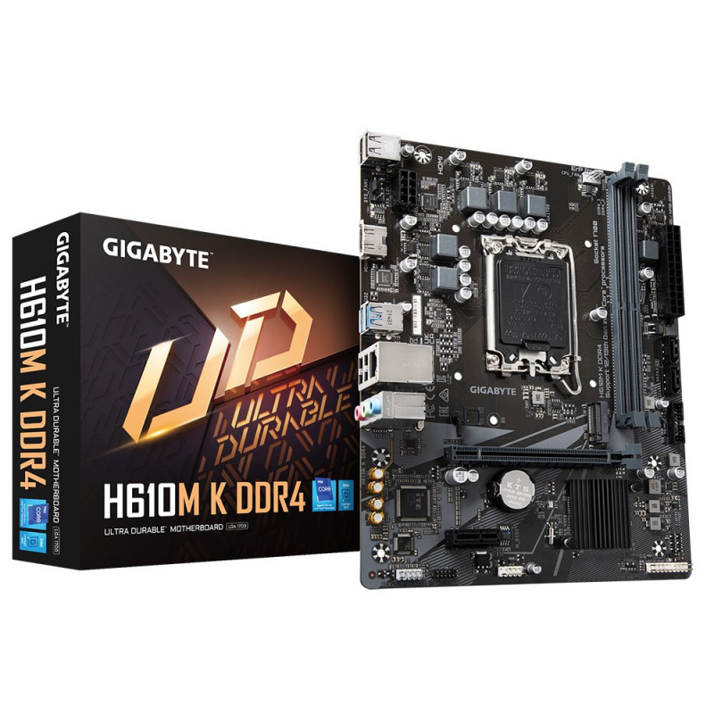 GIGABYTE H610M K DDR4 Motherboard - Supports Intel Core 14th Gen CPUs, up to 3200MHz DDR4, 1xPCIe 3.0 M.2, GbE LAN, USB 