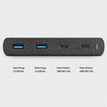 HUB Uniq Surge LITHOS Collective 90W 2xUSB-A QC 3.0 / 2xUSB-C PD 3.0 - black