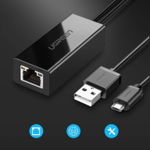 Ugreen 30985 išorinė tinklo plokštė, skirta Chromecast su mikro USB / USB-A jungtimis 100Mb / s 1m - juoda