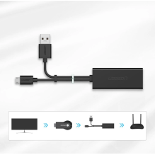 Ugreen 30985 išorinė tinklo plokštė, skirta Chromecast su mikro USB / USB-A jungtimis 100Mb / s 1m - juoda