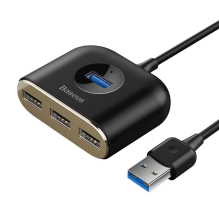 „Baseus Square round 4 in 1“ USB koncentratoriaus adapteris (USB3.0 Į USB3.0 * 1 + USB2.0 * 3) 1 m juodas (CAHUB-AY01)