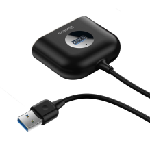 „Baseus Square round 4 in 1“ USB koncentratoriaus adapteris (USB3.0 Į USB3.0 * 1 + USB2.0 * 3) 1 m juodas (CAHUB-AY01)