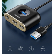 „Baseus Square round 4 in 1“ USB koncentratoriaus adapteris (USB3.0 Į USB3.0 * 1 + USB2.0 * 3) 1 m juodas (CAHUB-AY01)