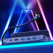 „Choetech M50 HUB“, skirta „Steam Deck“ USB-C – USB-C PD / USB-A / HDMI / RJ45 – pilka