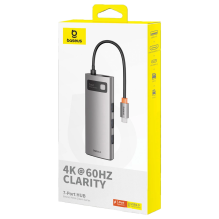 HUB 7in1 Baseus Metal Gleam Series USB-C į USB-C PD / 3x USB-A / HDMI / SD TF - pilka