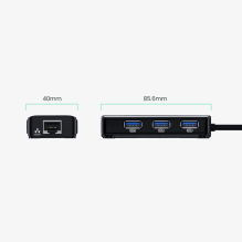 Ugreen 20265 USB-A / RJ45 1000 Mbps HUB 3x USB 3.0 tinklo adapteris - juodas