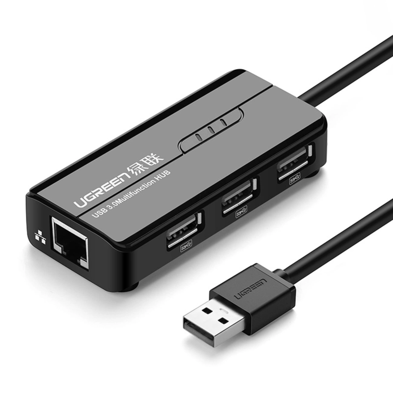 Ugreen 20264 RJ45 / USB-A 10 / 100Mbps HUB network adapter 3x USB-A 2.0 - black